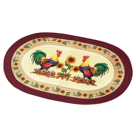 Braided Accent - Country Rooster & Sunflowers Braided Accent Oval Rug