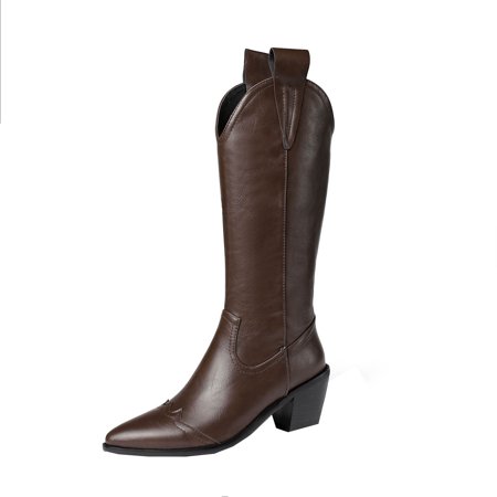 

Boots for Women Clearance Deals! Verugu Low Heel Comfort Winter Boots Women s Knee-High Boots Fall Plus Size Women s Boots Pointed Toe Thick High-heeled Sleeve High Boots Brown 40