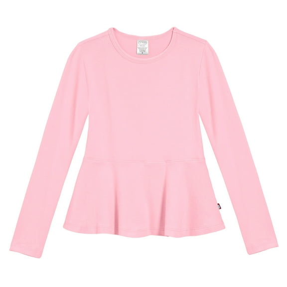 Girls Soft Cotton Long Sleeve Peplum Tee | Pink