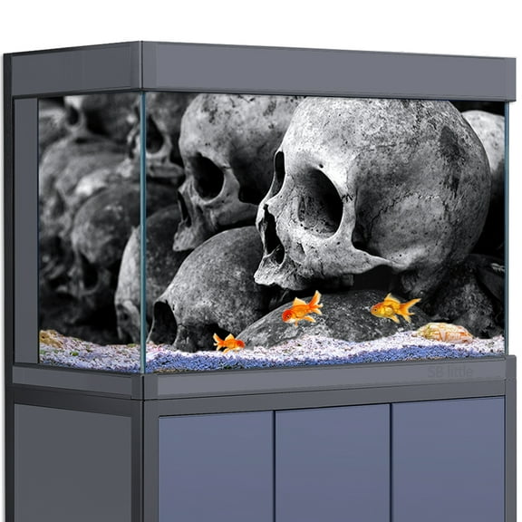 Aquarium Background Stickers - Skull Stack Black - for 5-60 Gallon Fish Tanks Reptile Terrarium Decor