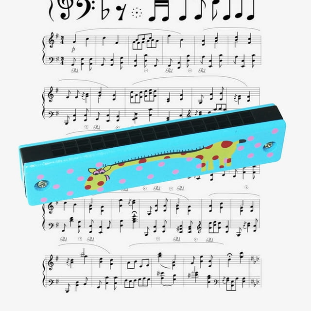 PVCS Harmonica Instrument de Musique en Bois Impression Dessin Animé Double Rangées 16 Trous pour Enfants Enfants Amateur de Musique Cadeau pour Enfants