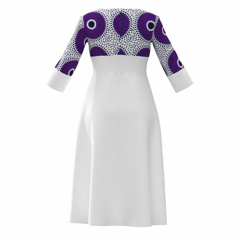 purple and white african dresses African Print Purple And White Peplum Dress