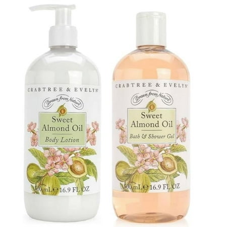 Crabtree & Evelyn Sweet Almond Oil Body Lotion & Bath and Shower Gel (16.9 fl oz each)