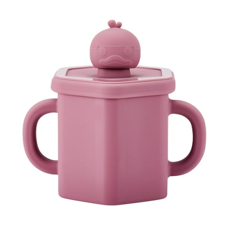 

Eyicmarn Kids Anti-leakage Silicone Cup with Duckling Cup Lid Solid Color Double Arc Handle Cup Birthday Gifts for Children