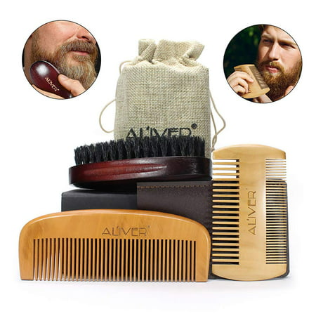 GLiving Beard Grooming Kit Set for Men Bamboo Boar Beard Brush and Wooden Comb Beard Mustache Oil and Balm Wax with Diffuser Palm Comb and Gift