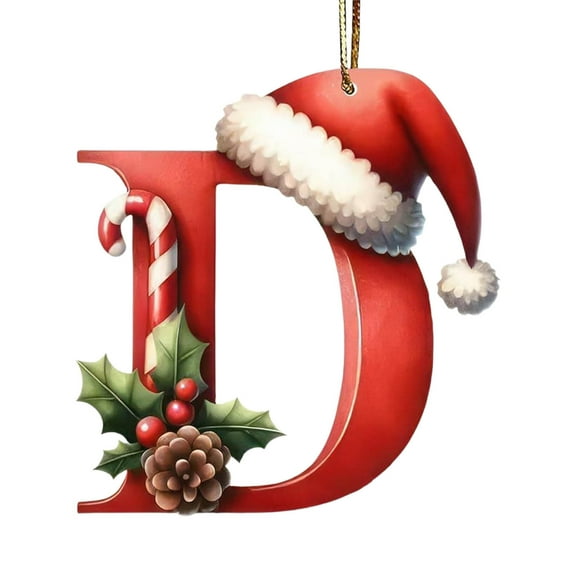 Moocorvic Personalized 26 Initials Letters Ornaments, Acrylic Alphabet Christmas Tree Decorations(D)