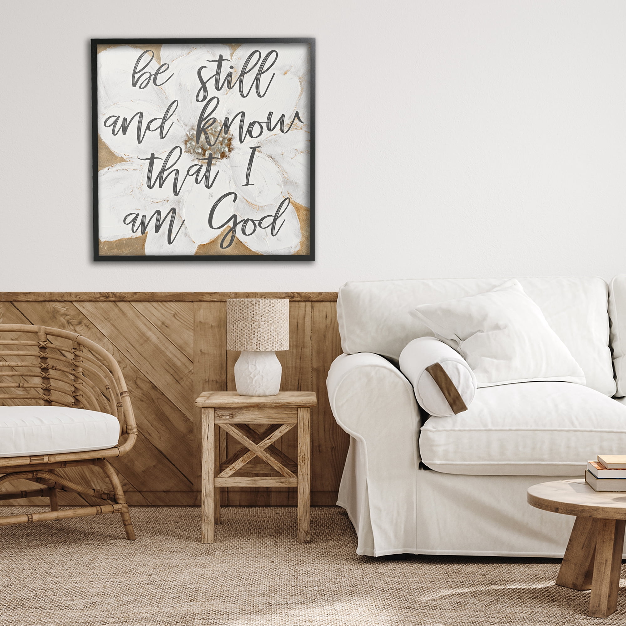 Stupell Industries Be Still Script with Flower Black Framed Giclee Art, design by Lanie Loreth