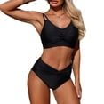 thumbnail image 6 of YueHuiYing Women's Solid Color V Neck Two Piece Swimsuit Set With Padded Cups No Underwire Top And Bottoms For Beach Pool, 6 of 6