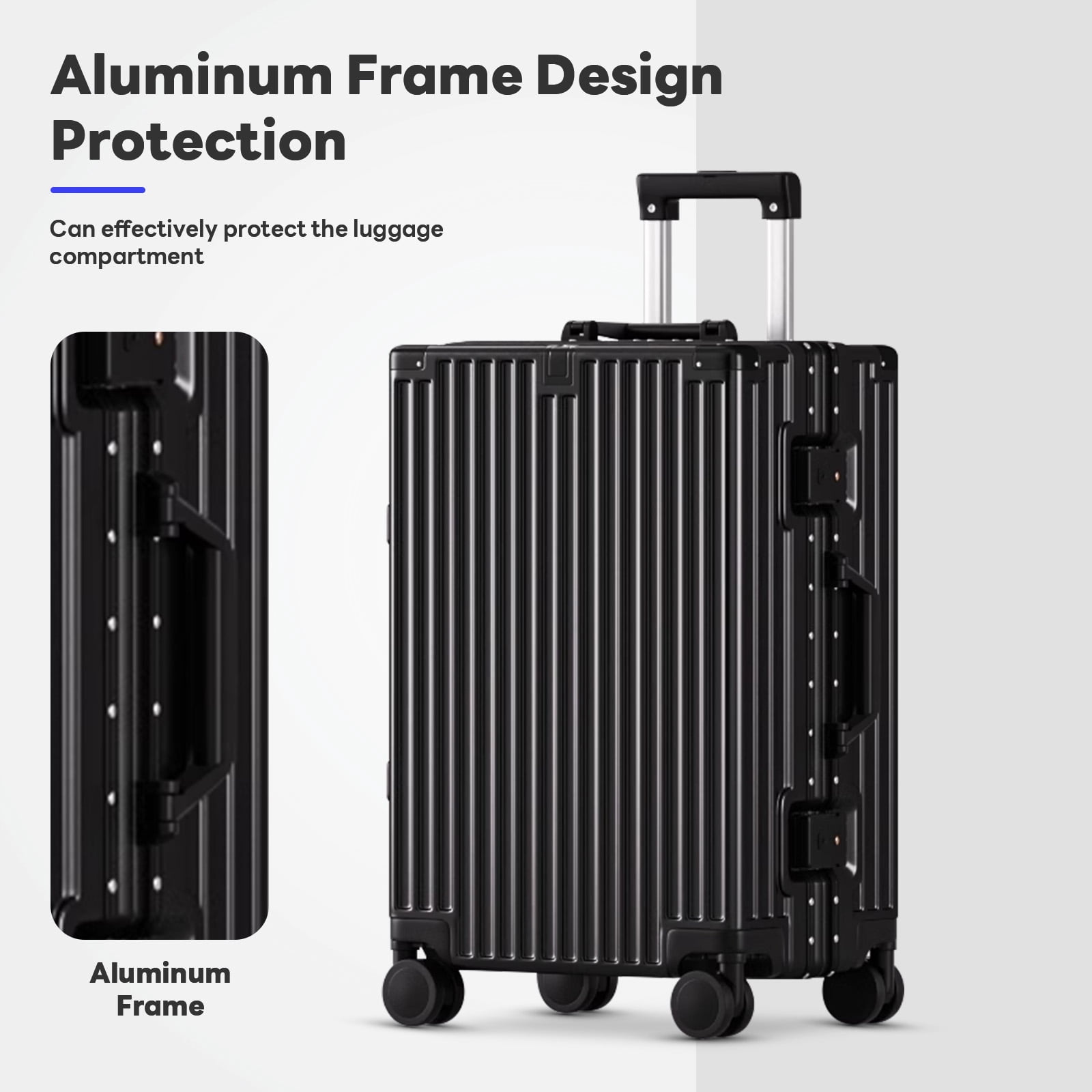 20in Carry on Luggage, Zipperless Aluminum Frame PC Hard Shell Luggage with 360 Spinner Wheels,TSA Lock,for Travel,Black