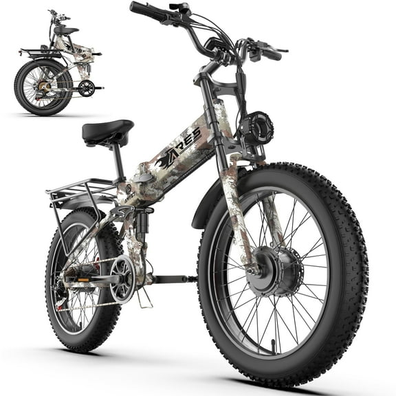 AMYET ARES Folding Electric Bike, 3000W Dual Motor Ebike for Adults, 52V 20AH 24"*4" Fat Tire E-Mountain Bikes UL2849