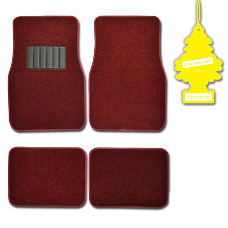 Burgundy 4 Pc Universal Carpet Car Mats w/ Heel Pad + Little Tree Vanilla, Protects against spills, stains, dirt and debris. By (Dirt Trapper Mats Best Price)