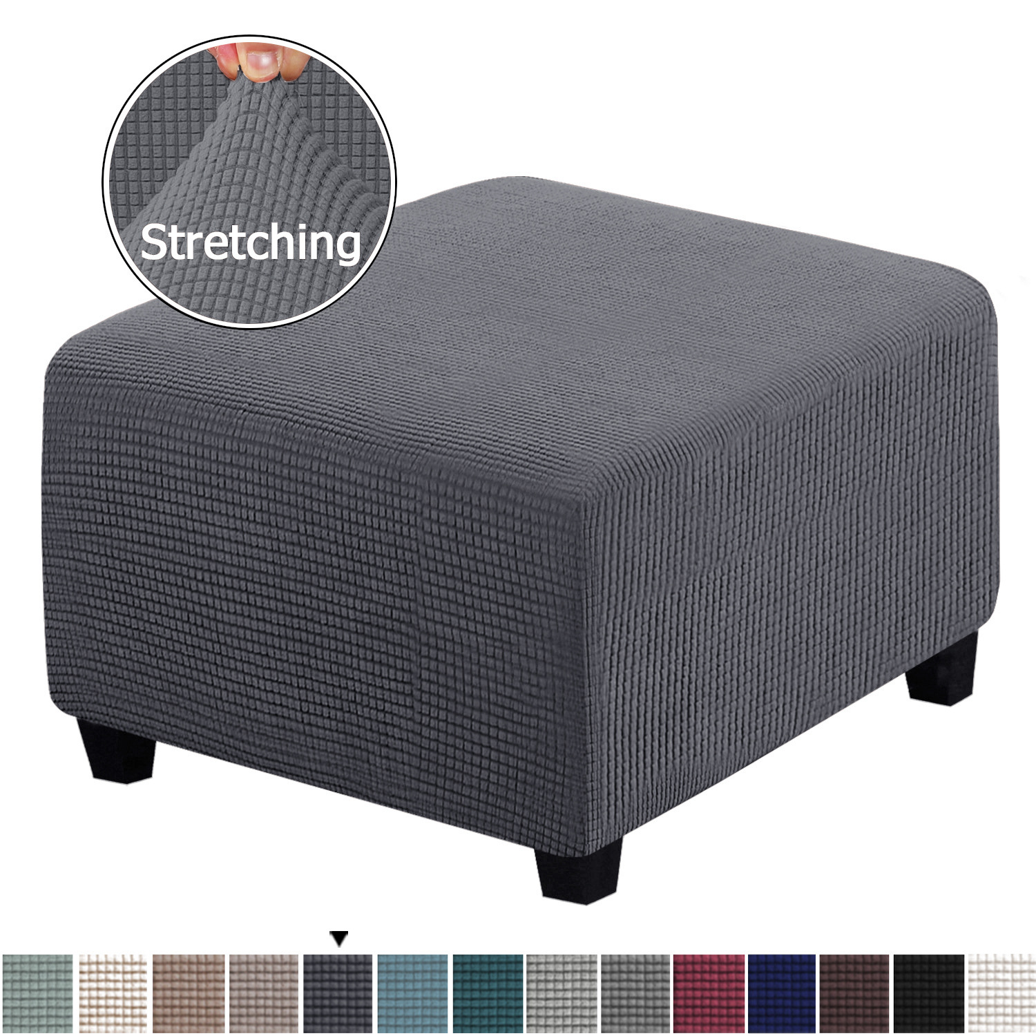 Square stool cover (dark gray) with elastic bottom, washable pouf cover