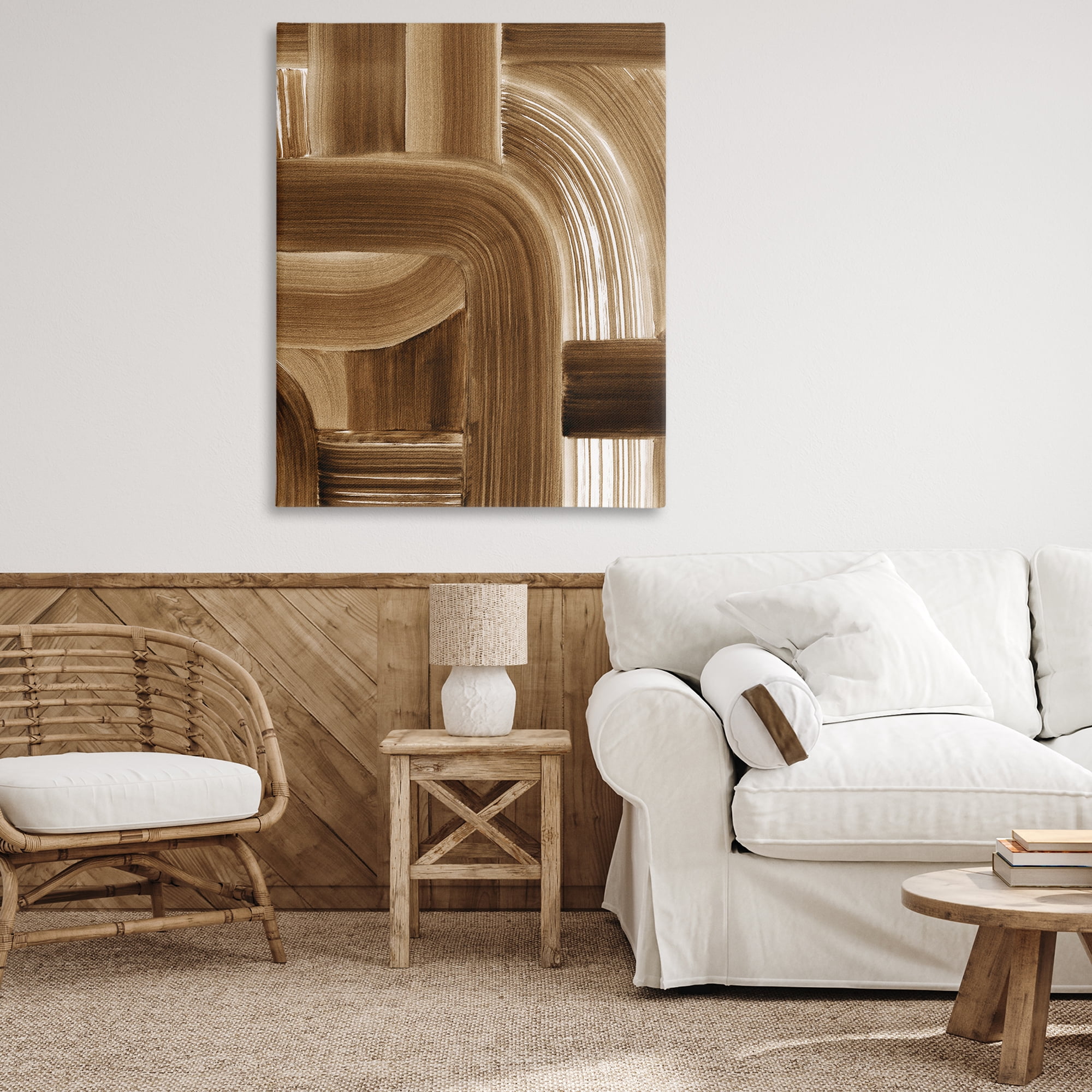 Stupell Industries Brown Curved Paint Strokes Abstract Painting Gallery Wrapped Canvas Art Print Wall Art, 36 x 48