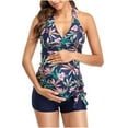 thumbnail image 2 of Lolmot Two Piece Maternity Tankini Swimsuits for Women Pregnancy Swimwear Halter Bathing Suit with Shorts Tankini Set, 2 of 9