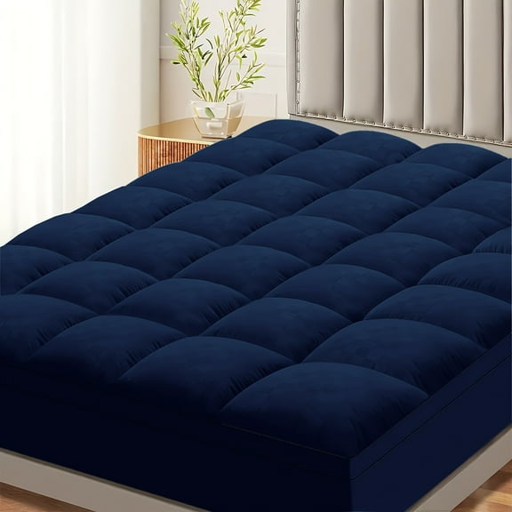 Thick Cooling Mattress Topper - Overfilled Down Alternative Pillow Top, Baffle Box Design, Fits 8-21 Inch Deep Pocket, Plush & Support, Machine Washable