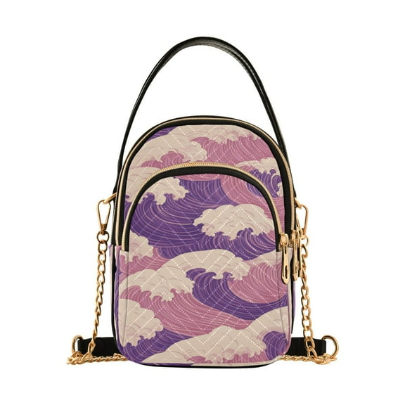 FORMRS Crossbody Bag for Women Quilted Travel Shoulder Cell Phone Purse with Chain Strap Handbag, Purple Wave Pattern