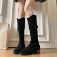 thumbnail image 6 of Juebong Faux Suede Cowboy Boots for Women with Pointed Toe Western Cowgirl Boots Comfortable Traveling Chunky Heel Mid Calf Boots Black,41, 6 of 8