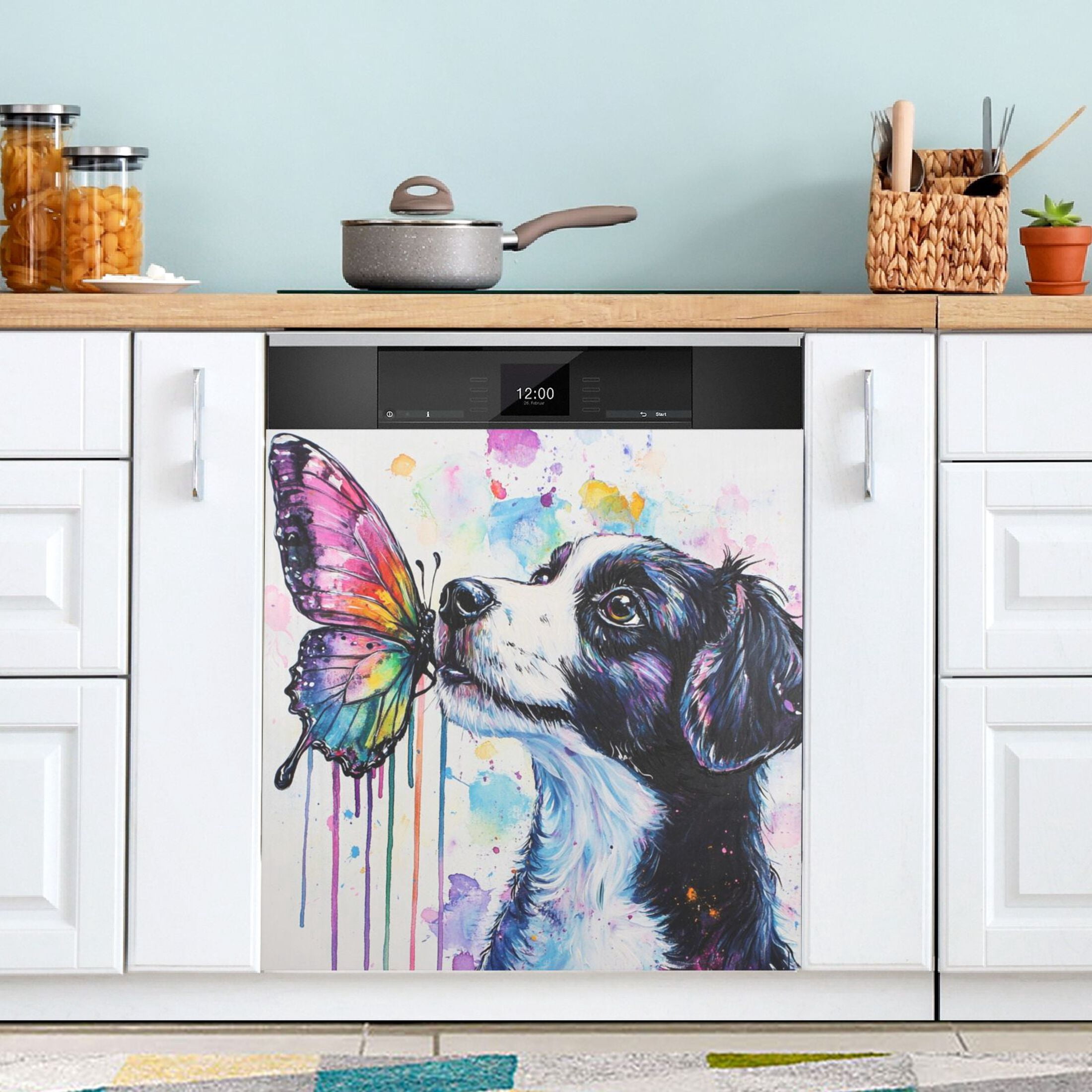Dishwasher Magnetic Sticker 23x26 Inch Refrigerator Magnetic Sticker Washing Machine Magnetic Sticker Kitchen Panel Magnetic Sticker Home Decor Dogs Kiss Colorful Butterflies