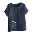 thumbnail image 4 of Liquidation d'Économies! BEFOKA Hauts pour Femmes Grande Taille en Liquidation, Blouse T-shirt d'Été Décontractée pour Femmes, Haut Décontracté pour Femmes en Lin à Col Rond Imprimé à Manches Courtes avec Boutons T-shirt Blouse, 4 of 4