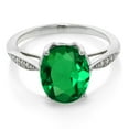 thumbnail image 2 of Gem Stone King 14K White Gold Green Simulated Emerald and White Diamond Women's Ring (2.24 Ct Oval, Available in Size 5, 6, 7, 8, 9), 2 of 3