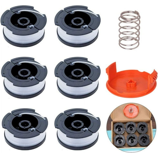 Carrete de repuesto de nailon para cortacésped Black + Decker de 6 piezas para desbrozadora de hilo con cubiertas de carrete y resortes para Black and Decker