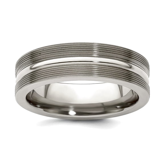 Titanium Brushed Polished Textured Lines 7mm Band Size 11 Ring for Women and Men - 5.0 Grams
