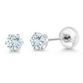 thumbnail image 5 of Gem Stone King Platinum Sky Blue Aquamarine Stud Earrings for Women Men (0.50 Cttw, Gemstone March Birthstone, Round 4MM), 5 of 6