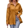 thumbnail image 1 of Nlife Women Lapel Collar Long Sleeve Button Back Lace Up Split Hem Shirt, 1 of 7