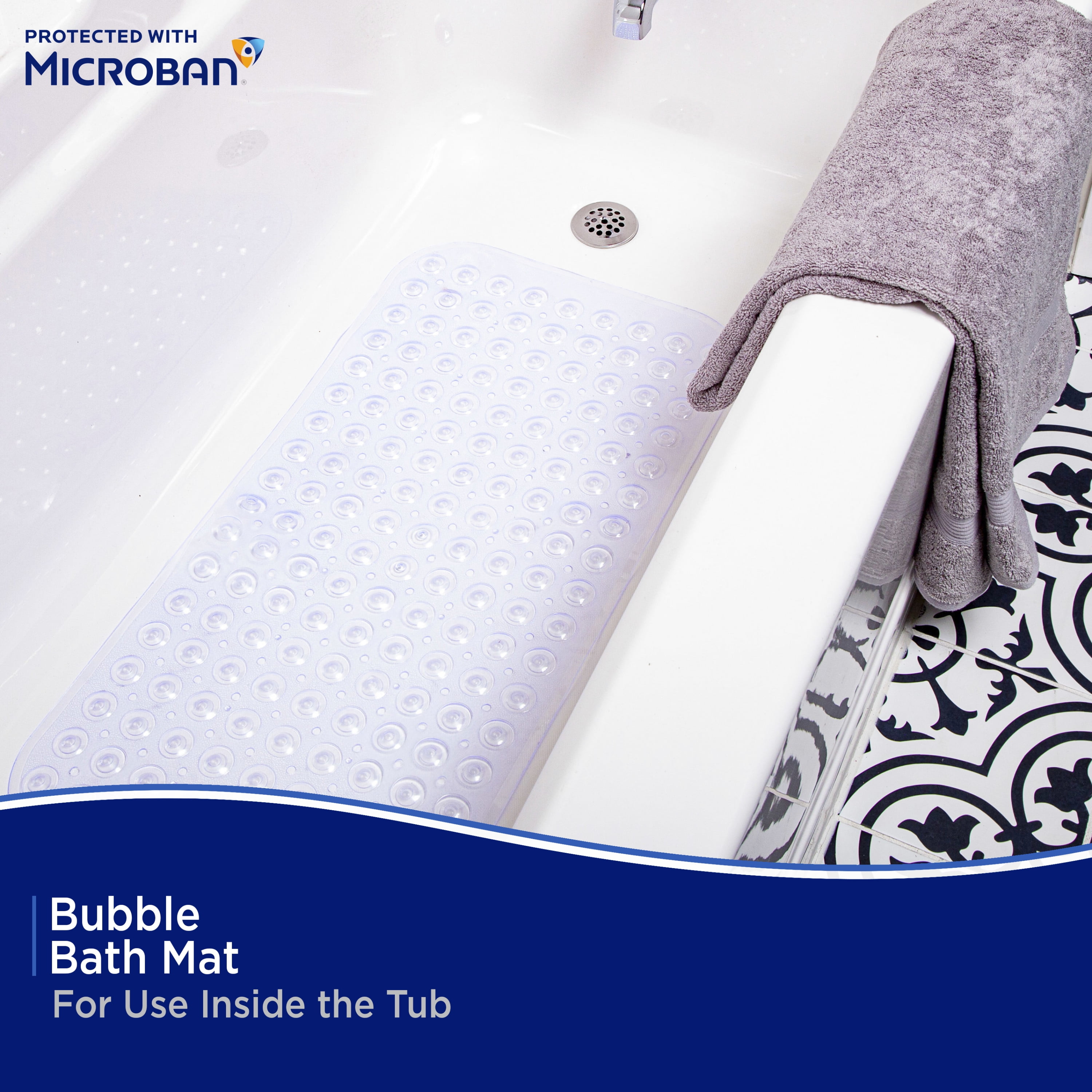 Kenney Microban Protected Bubble Bath Mat, 26.75" L x 14.5" W, Clear