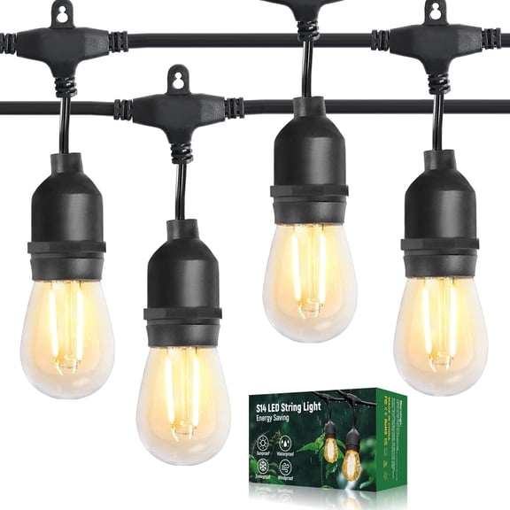 12FT Outdoor String Lights with 5 LED Edison Bulbs 2W Shatterproof