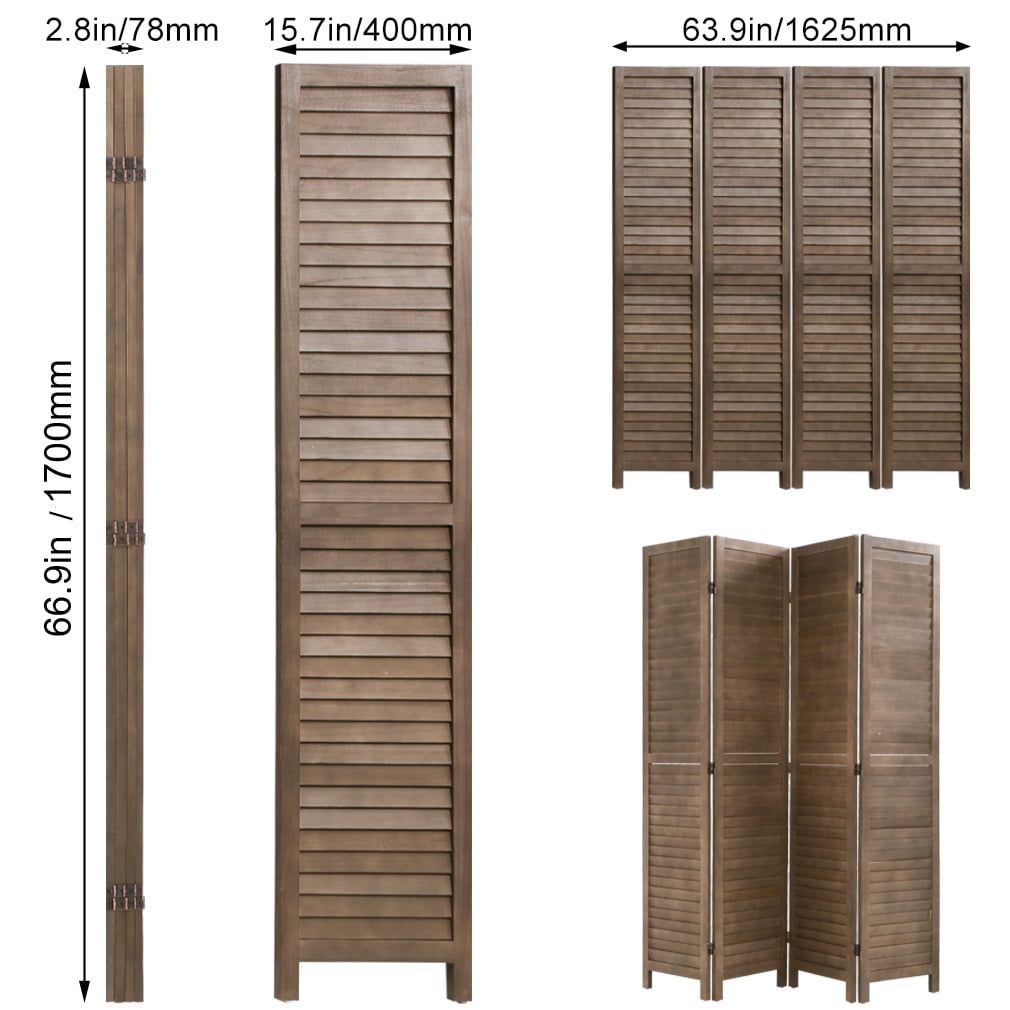 YRLLENSDAN 4 Panel Wood Room Divider Partition Room Dividers 5.6 Ft Tall Privacy Wall Divider 66.9" x 15.75" Each Panel Folding Wood Screen for Home Office Bedroom Restaurant (Brown)