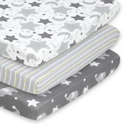 The Peanutshell Pack n Play, Mini Crib, Portable Crib or Fitted Playard Sheets for Baby Boy or Girl, Celestial Elephant, 3 Pack Set