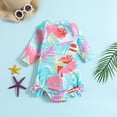 thumbnail image 6 of LNMQLPDBS Toddler Girl Rash Guard Swimsuit Colorful Pattern Printed Medium Long Sleeves Zipper Ruffle Trim One Piece Bathing Suits Baby Swim Suit Girl Swimwear for Seaside Play, 6 of 6