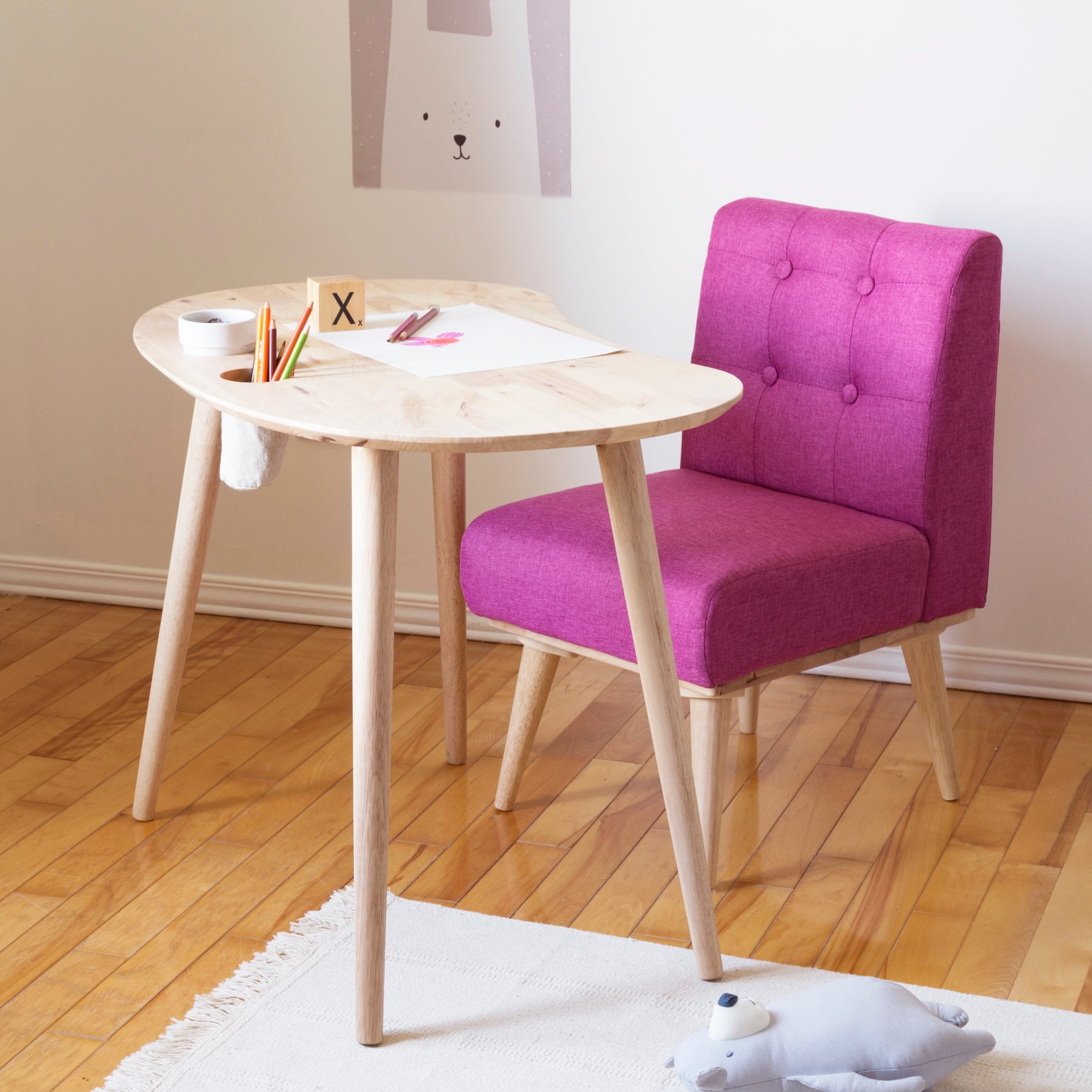 South Shore Sweedi Solid Wood Kids Table with Upholstered Chair Set