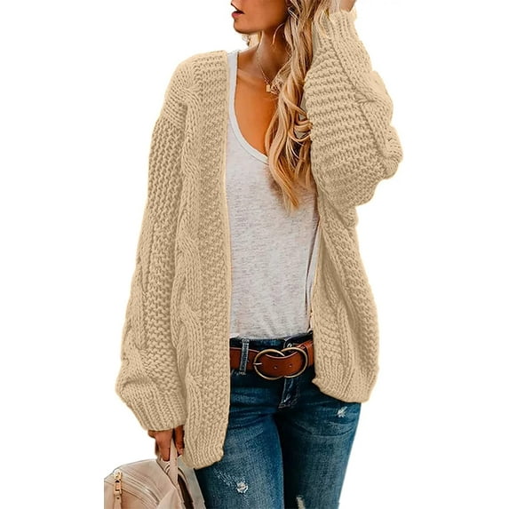 QWZNDZGR Womens Open Front Long Sleeve Chunky Knit Cardigan Sweaters Loose Outwear Coat