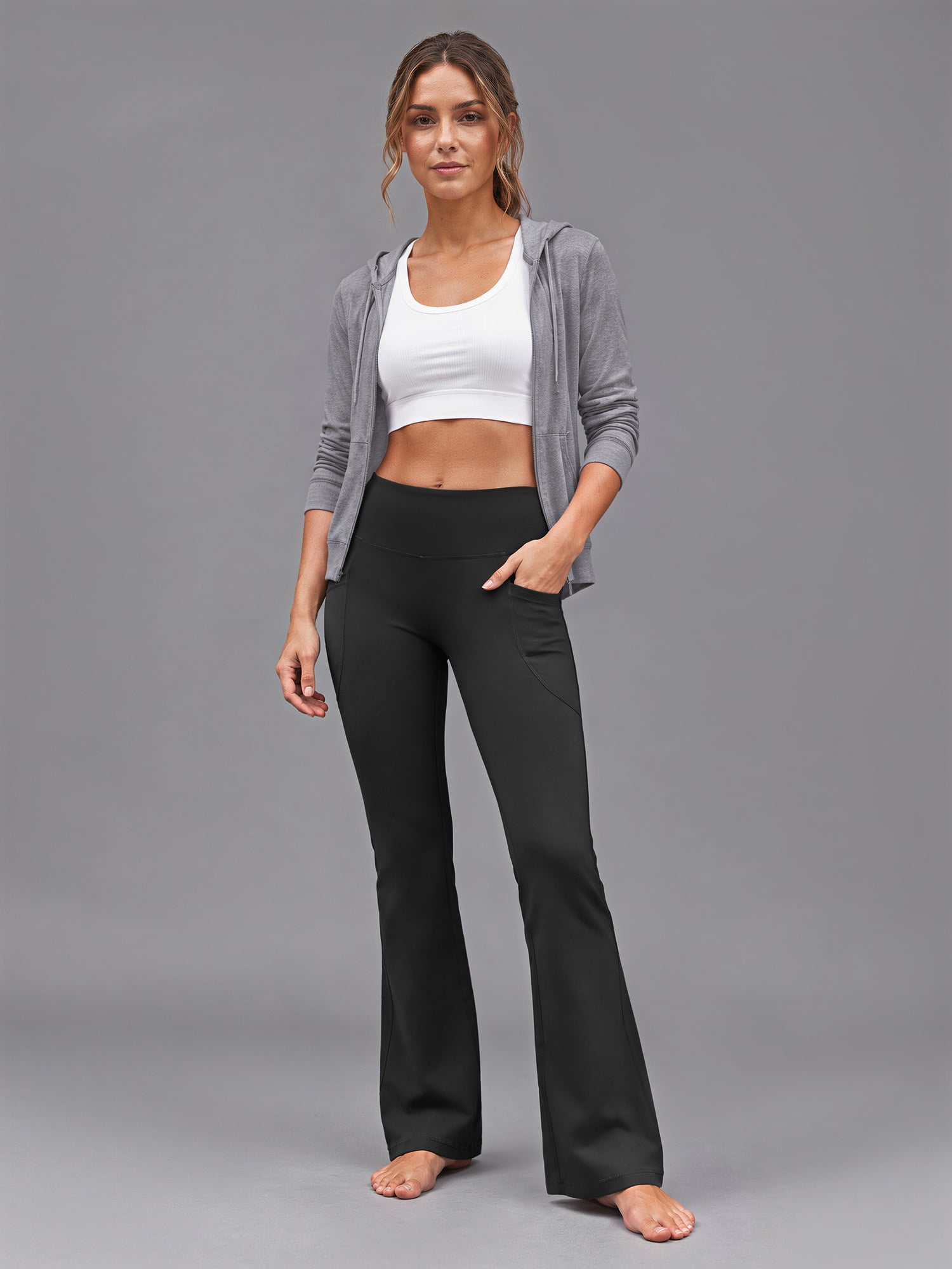 Rosvigor Flare Yoga Pants for Women High Waisted Leggings Tummy Control Workout Pants No Front Seam Trousers with Pockets