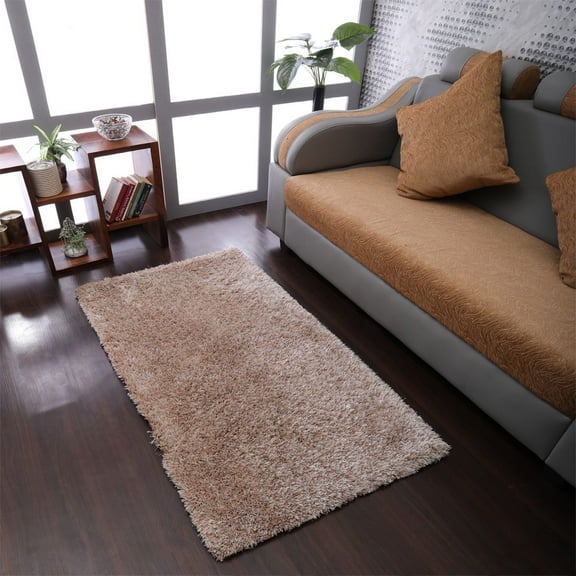 Rugsotic Carpets Hand Tufted Shag Polyester Eco-Friendly Area Rugs - 3'x5', Rectangle, Beige, Plain Solid Design, High Pile Handmade Anti Skid Rugs for Living Room, Bed Room K00111