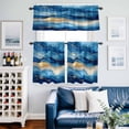 thumbnail image 2 of Abstract Watercolor Art Kitchen Curtains Valances and Tiers Set of 3 Gold Blue Waves Graffiti Art Tier Curtains and Valance with Rod Pocket for Small Windows, 27.5"x36", 2 of 9