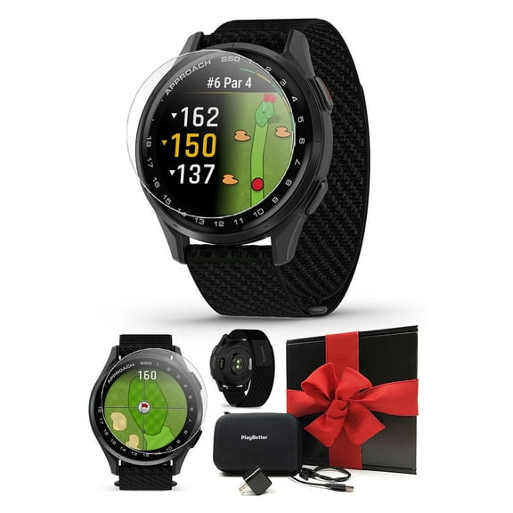 Garmin Approach S50 (Slate/Black) Golf GPS Smartwatch Bundle with PlayBetter Screen Protectors, Wall Adapter & Hard Case