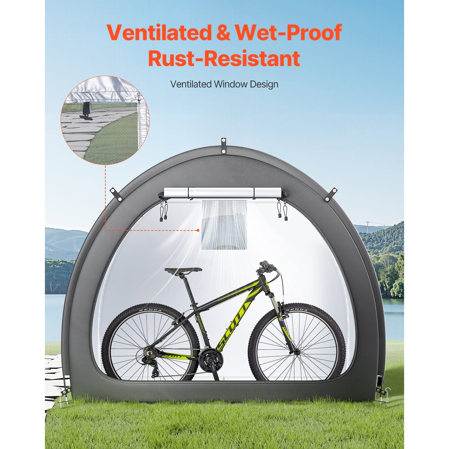 KFFKFF Outdoor Bike Shelter, Holds 4-5 Bicycles, Spacious Tent with Ventilation, Water-Resistant Design Featuring Durable Fiberglass and Dual Entry, Suitable for Bikes