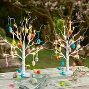 EAMBRITE Easter Decorations Easter Tree with 18x2 pcs Eggs Ornaments, Lighted White Birch Tree with Timer Battery Powered, Twig Tree Tabletop Centerpiece Spring Decorations for Home (2 Pack, 24 LED)
