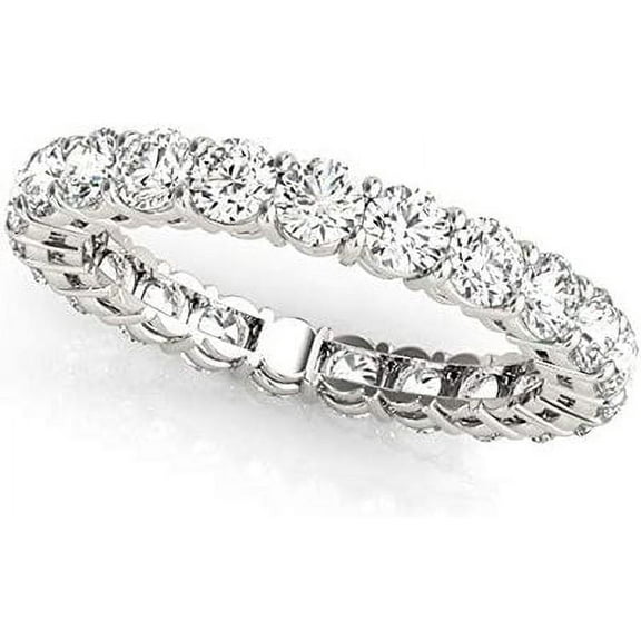 JewelMore 2 Carat - 7 Carat | Certified Round Lab Grown Diamond Eternity Ring For Women | 14K White Gold | G-H-SI Quality Revival Diamonds | Wedding Anniversary Band Ring