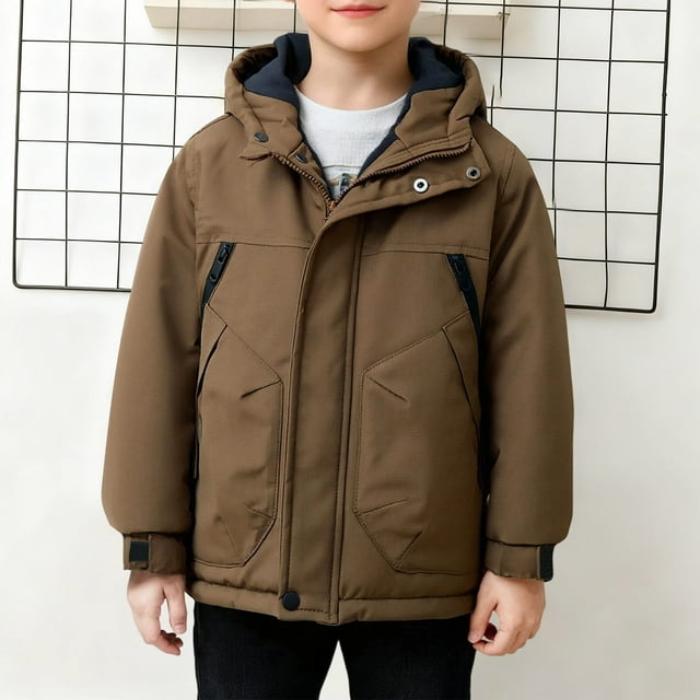 Parkas de manga larga, chaqueta con capucha y bolsillos para niños de tallas medianas y grandes, chaqueta tipo cárdigan.