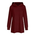 thumbnail image 6 of Elainilye Fashion Women's Casual Dresses Casual Solid Color Long Sleeve Loose Hooded Dress with Pocket,Red, 6 of 6
