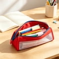 thumbnail image 5 of Large Mesh Pencil Cases 8.3 Inch, Clear Transparent Stationeries Bag for Kidults, High Capacity Class Pencil Bag with Bottom, Red, 5 of 6