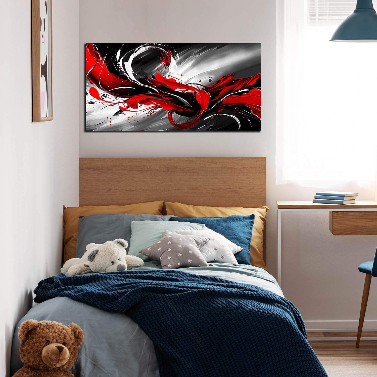 WFSposterBlack White and Red Abstract Print Picture Painting Large Canvas Wall Art for Living Room Bedroom Framed Canvas Wall Decor Modern Room Abstract Wall Decorations Artwork SizeReady to Hang