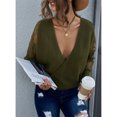 thumbnail image 3 of Suéter con cuello en V para mujer, diseño cruzado, costura de encaje, manga larga, Top de punto, suéter suelto para Otoño Invierno, 3 of 8