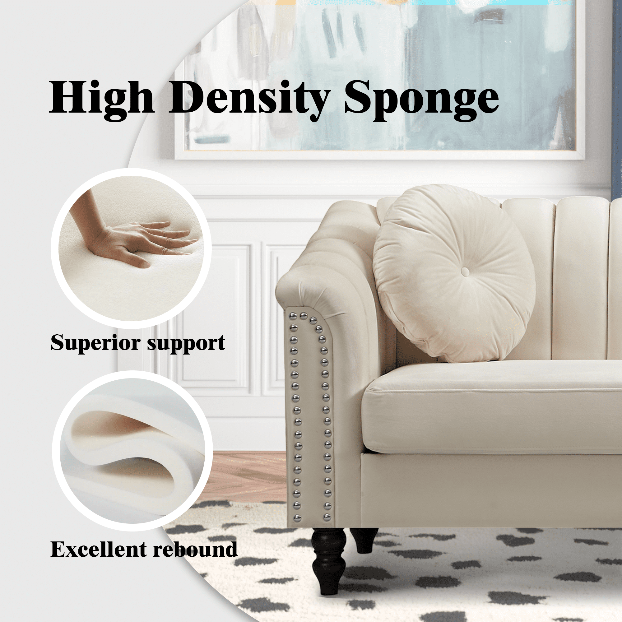 Aukfa 3 Seater Sofa Couch Set, Contemporary Living Room Sofa for Living Room Furniture Sets,Beige