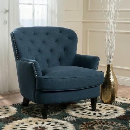 - Noble House Brandy Royal Vintage Design Fabric Club Chair, Dark Blue