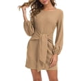 thumbnail image 3 of PCEAIIH Sweater for Women Lantern Sleeve Sweater Dress Solid Color Casual Pullover Knitted Dresses, 3 of 5